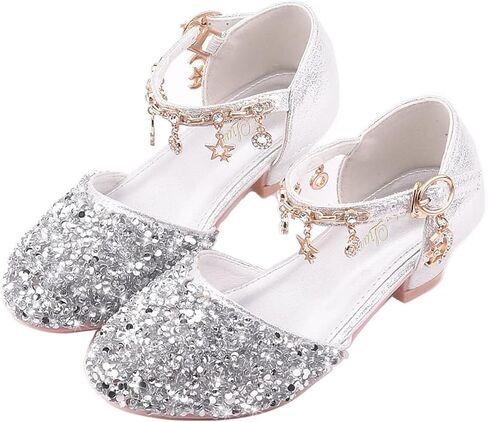 ChuLian Little Kids Girls Dress Pumps Glitter Sequins Princess Low Heels Mary Jane Party Dance Shoes Rhinestone Sandals in Saudi Arabia