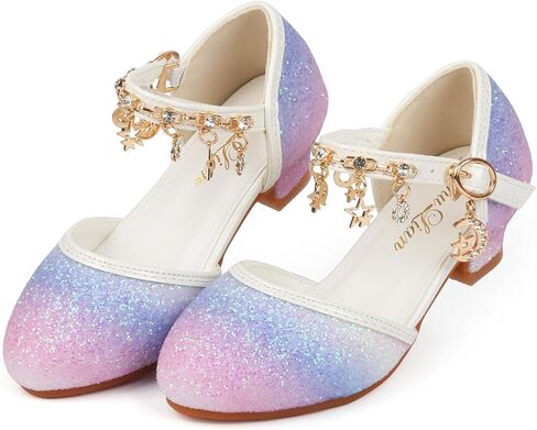 ChuLian Little Kids Girls Dress Pumps Glitter Sequins Princess Low Heels Mary Jane Party Dance Shoes Rhinestone Sandals in Saudi Arabia