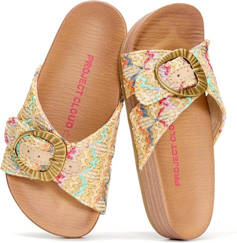 Project Cloud Girls Sandals - Adjustable Buckle Girls Slides with Plush and Soft Insole Kids Sandals - Non-Slip and Lightweight Slides for Kids in Saudi Arabia