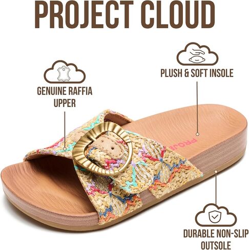 Project Cloud Girls Sandals - Adjustable Buckle Girls Slides with Plush and Soft Insole Kids Sandals - Non-Slip and Lightweight Slides for Kids in Saudi Arabia