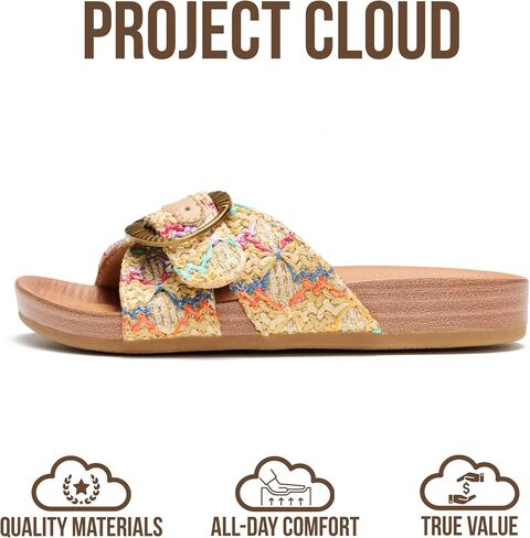 Project Cloud Girls Sandals - Adjustable Buckle Girls Slides with Plush and Soft Insole Kids Sandals - Non-Slip and Lightweight Slides for Kids in Saudi Arabia