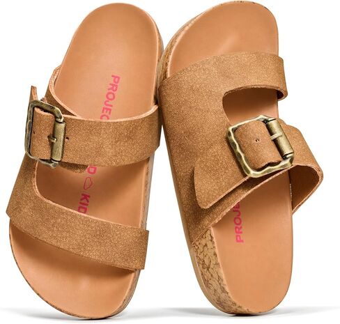 Project Cloud Girls Sandals - Adjustable Buckle Girls Slides with Plush and Soft Insole Kids Sandals - Non-Slip and Lightweight Slides for Kids in Saudi Arabia