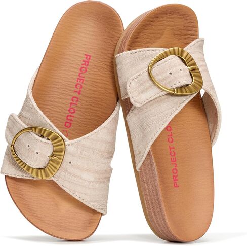 Project Cloud Girls Sandals - Adjustable Buckle Girls Slides with Plush and Soft Insole Kids Sandals - Non-Slip and Lightweight Slides for Kids in Saudi Arabia