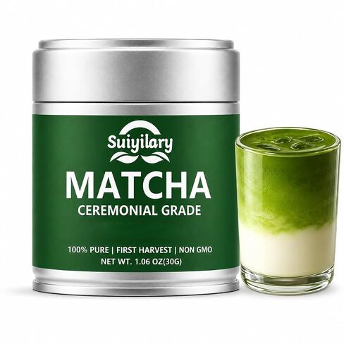 Suiyilary Ceremonial Grade Matcha Powder, Premium First Harvest Green Tea Powder – 100% Pure Matcha Tea, Vegan, Gluten-Free, Sugar-Free with No Additives (30g/1.06oz) in Saudi Arabia