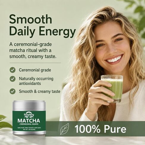 Suiyilary Ceremonial Grade Matcha Powder, Premium First Harvest Green Tea Powder – 100% Pure Matcha Tea, Vegan, Gluten-Free, Sugar-Free with No Additives (30g/1.06oz) in Saudi Arabia