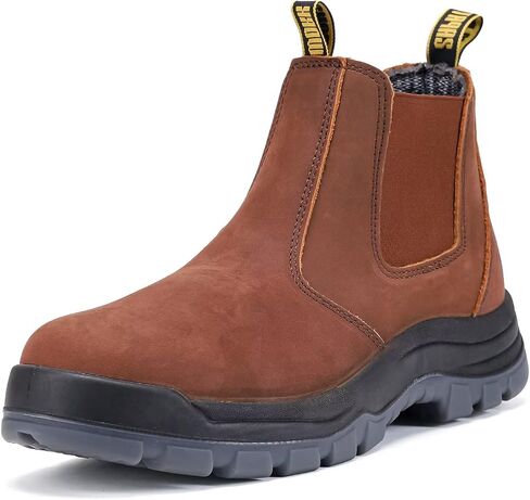 rocklobster Men’s Pull-On Work Boots, Crazy Horse Leather, Water Resistant Soft Toe, Slip Oil Acid Puncture Resistant, Anti-Static TPU Outsole, Durable Round Toe Work Shoes, Red Brown in Kuwait