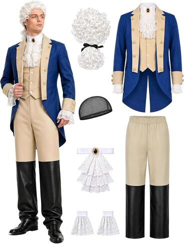 Founding Fathers Costume Set for Men - 7PC Colonial Costume Men with Accessories, Revolutionary War Halloween Outfit in Saudi Arabia