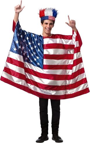 US Flag Poncho & Cape Dress with Headband - Men Women Patriotic Outfit for July 4th & 2026 Soccer Season Events in Kuwait