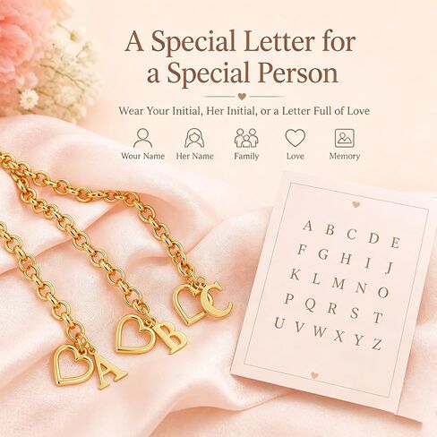 Gold Initial Bracelet for Women, 14K Gold Plated Heart Charm Bracelet with A-Z Alphabet Letter, Dainty Stainless Steel Rolo Chain Jewelry with Heart Toggle Clasp, Personalized Birthday Gift for Her in Saudi Arabia
