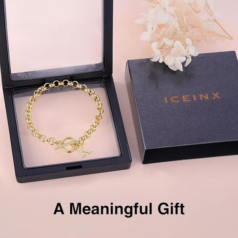 Gold Initial Bracelet for Women, 14K Gold Plated Heart Charm Bracelet with A-Z Alphabet Letter, Dainty Stainless Steel Rolo Chain Jewelry with Heart Toggle Clasp, Personalized Birthday Gift for Her in Saudi Arabia