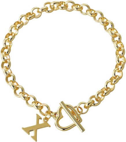 Gold Initial Bracelet for Women, 14K Gold Plated Heart Charm Bracelet with A-Z Alphabet Letter, Dainty Stainless Steel Rolo Chain Jewelry with Heart Toggle Clasp, Personalized Birthday Gift for Her in Saudi Arabia