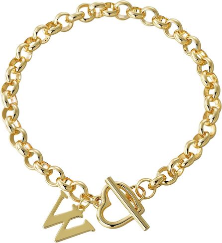 Gold Initial Bracelet for Women, 14K Gold Plated Heart Charm Bracelet with A-Z Alphabet Letter, Dainty Stainless Steel Rolo Chain Jewelry with Heart Toggle Clasp, Personalized Birthday Gift for Her in Saudi Arabia
