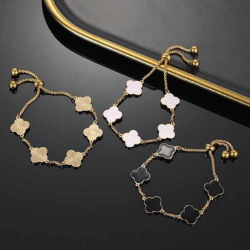 سوار البرسيم مطلي بالذهب 18K للنساء زهرة بيضاء أربع أوراق البرسيم أساور العصرية محظوظ مجوهرات هدايا للنساء in Kuwait