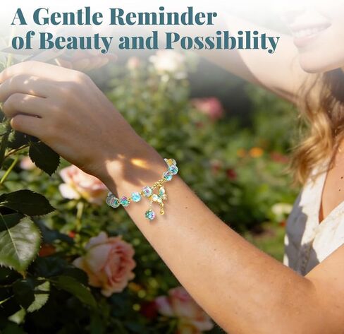 Blue Liuli Butterfly Charm Bracelet For Women, Liuli Rose Flower Stretch Charm Bracelet, Good Luck BlueStone Bead Bracelet, Flower Charm Bracelets for Women, Floral Bracelets Jewelry Gifts for Women, Suit for Includes Gift Box -8MM in Kuwait