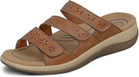 Orthofeet Women's Orthopedic Sahara Adjustable Three-Strap Slide Sandal, Tan, Size 8 in Kuwait