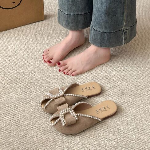 Women's Fashion Bow Flat Sandals - Breathable Comfort Casual Shoes, Chic Summer Footwear for Daily Wear in Kuwait