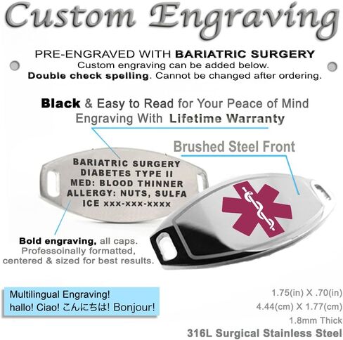 Pre-Engraved & Customized Bariatric Surgery Medical Bracelet, Purple in Saudi Arabia