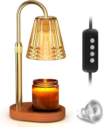 Candle Warmer Lamp with Timer, Wood Base Home Decor Candle Warmers, 4 Lights and 3 Timers. Table Lamp Birthday Gift for Women, Suitable for Room, Bedroom, Offices, and Living Rooms in Saudi Arabia