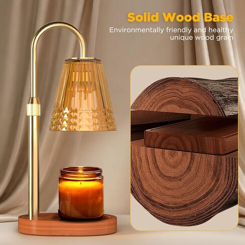 Candle Warmer Lamp with Timer, Wood Base Home Decor Candle Warmers, 4 Lights and 3 Timers. Table Lamp Birthday Gift for Women, Suitable for Room, Bedroom, Offices, and Living Rooms in Saudi Arabia