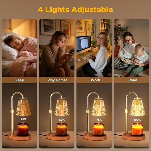 Candle Warmer Lamp with Timer, Wood Base Home Decor Candle Warmers, 4 Lights and 3 Timers. Table Lamp Birthday Gift for Women, Suitable for Room, Bedroom, Offices, and Living Rooms in Saudi Arabia