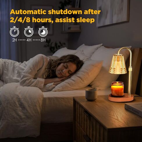 Candle Warmer Lamp with Timer, Wood Base Home Decor Candle Warmers, 4 Lights and 3 Timers. Table Lamp Birthday Gift for Women, Suitable for Room, Bedroom, Offices, and Living Rooms in Saudi Arabia