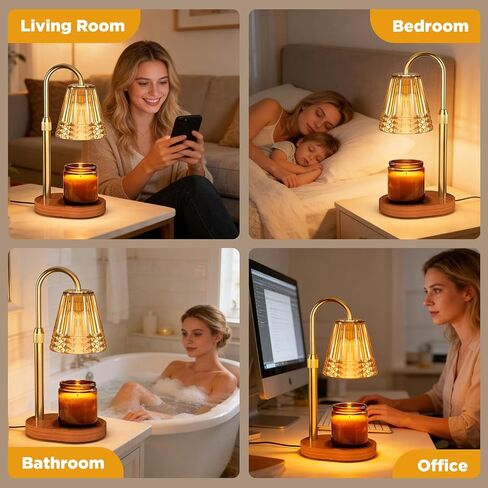 Candle Warmer Lamp with Timer, Wood Base Home Decor Candle Warmers, 4 Lights and 3 Timers. Table Lamp Birthday Gift for Women, Suitable for Room, Bedroom, Offices, and Living Rooms in Saudi Arabia