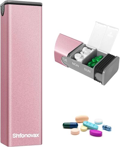 Weekly Metal Pill Organizer, Large Capacity 7 Day Travel Pill Organizer for Adults & Seniors, Portable Vitamin & Supplement Pill Box with Secure Sliding Design (Black) in Saudi Arabia