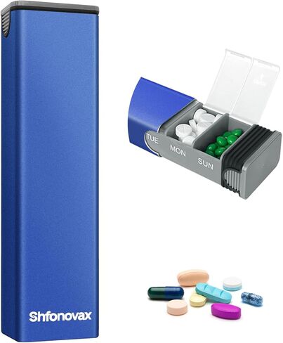 Weekly Metal Pill Organizer, Large Capacity 7 Day Travel Pill Organizer for Adults & Seniors, Portable Vitamin & Supplement Pill Box with Secure Sliding Design (Black) in Saudi Arabia