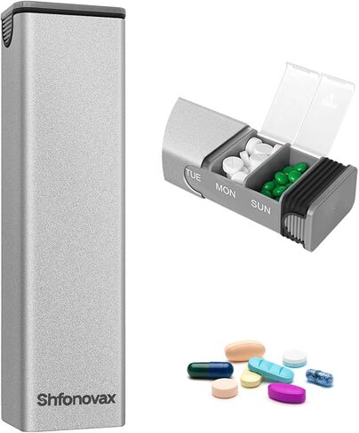 Weekly Metal Pill Organizer, Large Capacity 7 Day Travel Pill Organizer for Adults & Seniors, Portable Vitamin & Supplement Pill Box with Secure Sliding Design (Black) in Saudi Arabia