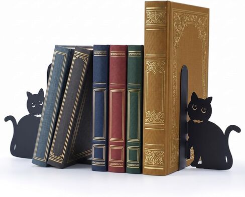 BEISE Black Cat Bookends, Decorative Book Ends Metal with 2 Cute Black Kittens for Shelf Decor, Office Desk, Home Kitchen Organizer, Unique Book Lover Gift, Funny Gifts for cat Lovers in Saudi Arabia