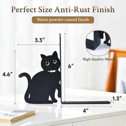 BEISE Black Cat Bookends, Decorative Book Ends Metal with 2 Cute Black Kittens for Shelf Decor, Office Desk, Home Kitchen Organizer, Unique Book Lover Gift, Funny Gifts for cat Lovers in Kuwait
