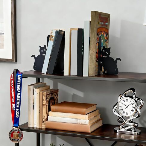 BEISE Black Cat Bookends, Decorative Book Ends Metal with 2 Cute Black Kittens for Shelf Decor, Office Desk, Home Kitchen Organizer, Unique Book Lover Gift, Funny Gifts for cat Lovers in Kuwait