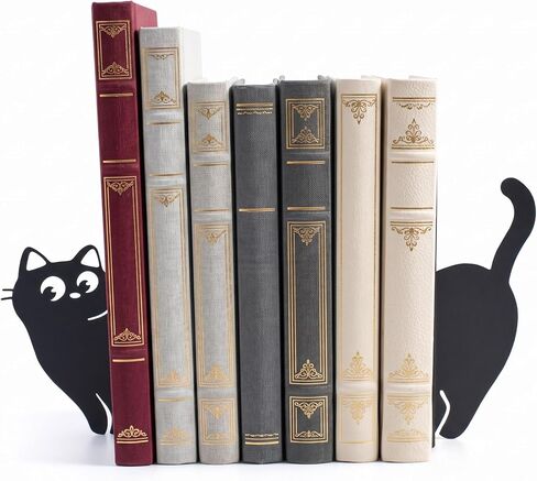 BEISE Black Cat Bookends, Decorative Book Ends Metal with 2 Cute Black Kittens for Shelf Decor, Office Desk, Home Kitchen Organizer, Unique Book Lover Gift, Funny Gifts for cat Lovers in Kuwait