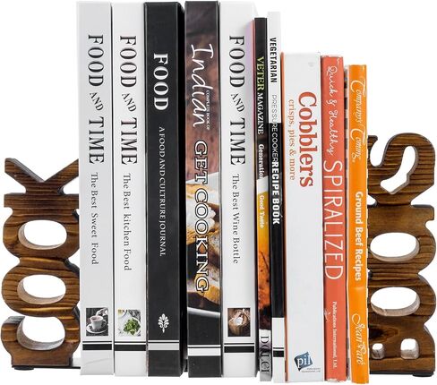 MyGift Rustic Burnt Wood Tabletop Cook and Books Decorative Bookends for Kitchen Countertop, Cookbook Display Holder 2 pc Set in Kuwait