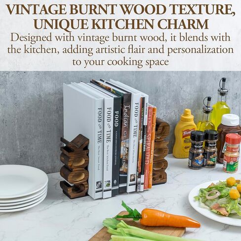 MyGift Rustic Burnt Wood Tabletop Cook and Books Decorative Bookends for Kitchen Countertop, Cookbook Display Holder 2 pc Set in Kuwait