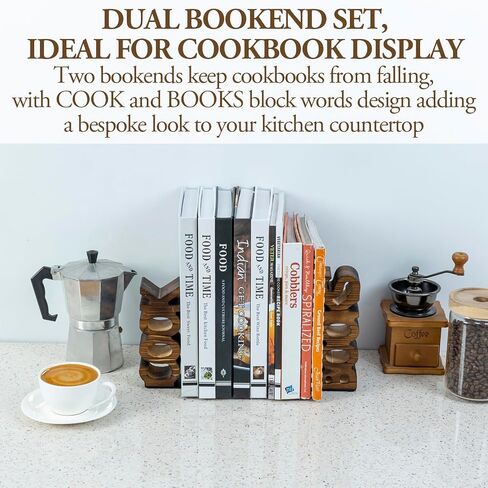 MyGift Rustic Burnt Wood Tabletop Cook and Books Decorative Bookends for Kitchen Countertop, Cookbook Display Holder 2 pc Set in Kuwait