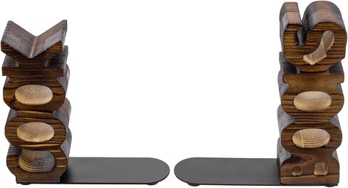 MyGift Rustic Burnt Wood Tabletop Cook and Books Decorative Bookends for Kitchen Countertop, Cookbook Display Holder 2 pc Set in Kuwait