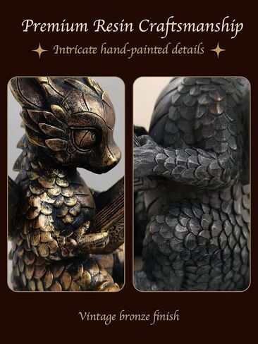 Stylor Fantasy Dragon Bookends Set of 2 - Romantasy Bookish Gifts for Fantasy Readers, Vintage Gold & Black Statues Bookshelf Decor for Book Lovers, Heavy Duty Resin Figurine Reading Dragon Book Ends in Saudi Arabia