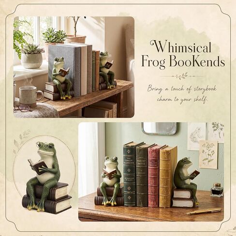 Lineshading الضفدع الزخرفية Bookend 7.2'' الثقيلة كتاب نهاية الضفدع كتاب سدادة مع قاعدة مضادة للانزلاق هدية التخرج لمحبي القراءة خمر تمثال الحيوان الذهبي للأرفف رف الكتب ديكور مكتب المنزل in Kuwait