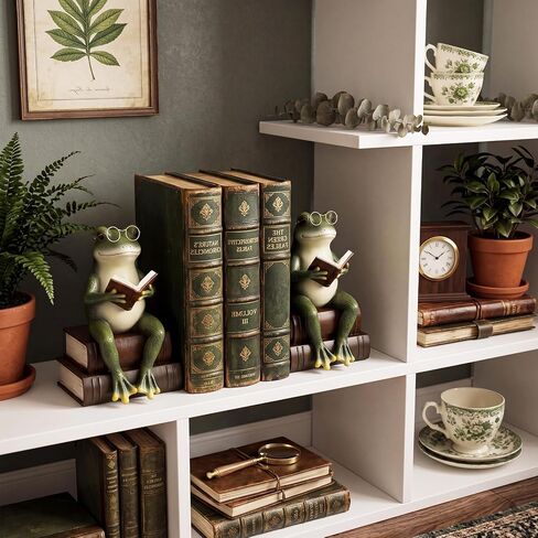 Lineshading الضفدع الزخرفية Bookend 7.2'' الثقيلة كتاب نهاية الضفدع كتاب سدادة مع قاعدة مضادة للانزلاق هدية التخرج لمحبي القراءة خمر تمثال الحيوان الذهبي للأرفف رف الكتب ديكور مكتب المنزل in Kuwait