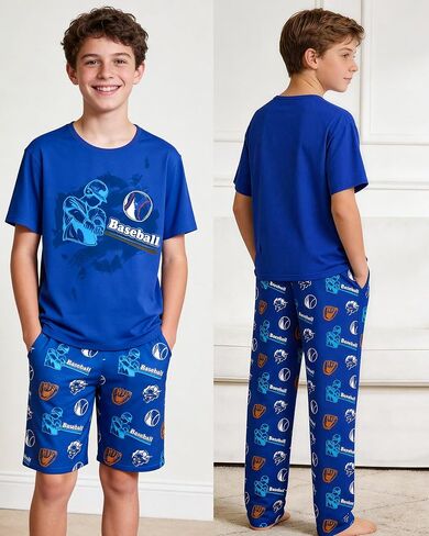 Fiodrimy Boys Pajamas 3-Piece Pjs Set Top with Shorts and Pants Sleepwear for Kids Soft Jammies Loungewear Size 8-14 in Kuwait