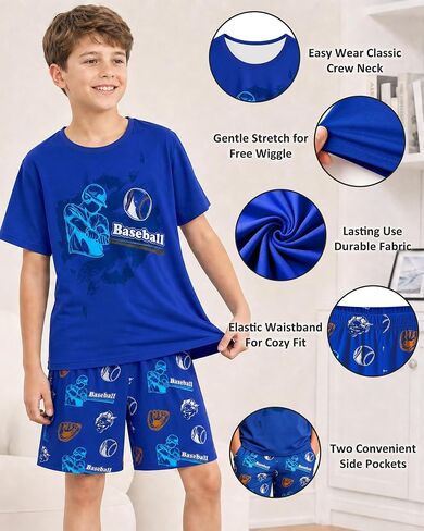 Fiodrimy Boys Pajamas 3-Piece Pjs Set Top with Shorts and Pants Sleepwear for Kids Soft Jammies Loungewear Size 8-14 in Kuwait