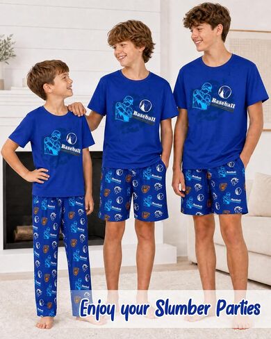 Fiodrimy Boys Pajamas 3-Piece Pjs Set Top with Shorts and Pants Sleepwear for Kids Soft Jammies Loungewear Size 8-14 in Kuwait
