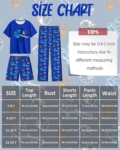 Fiodrimy Boys Pajamas 3-Piece Pjs Set Top with Shorts and Pants Sleepwear for Kids Soft Jammies Loungewear Size 8-14 in Kuwait