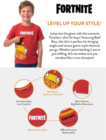 Fortnite Kids T-Shirts, Short Sleeve Boys Shirts, Gamer Boys Clothes, Beef Boss Graphic Kids Clothes in Kuwait