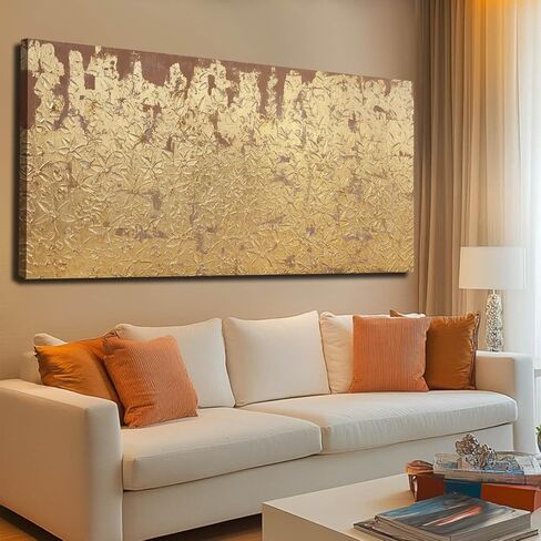 VAYIMDH Modern Canvas Wall Art Wall Decorations for Bedroom Floral Wall Painting 24"x48" Gold Foil Hand Painted Pictures for Kitchen in Saudi Arabia