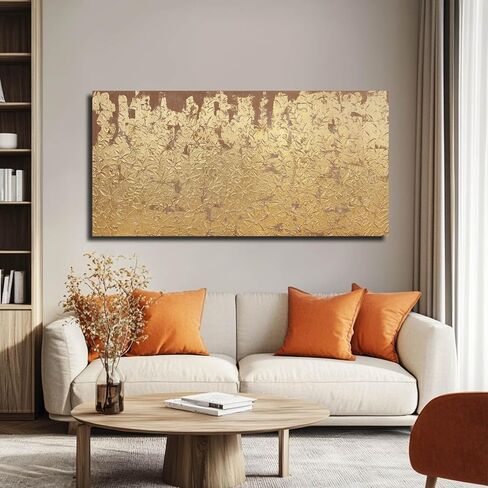 VAYIMDH Modern Canvas Wall Art Wall Decorations for Bedroom Floral Wall Painting 24"x48" Gold Foil Hand Painted Pictures for Kitchen in Saudi Arabia