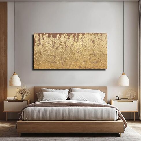 VAYIMDH Modern Canvas Wall Art Wall Decorations for Bedroom Floral Wall Painting 24"x48" Gold Foil Hand Painted Pictures for Kitchen in Saudi Arabia