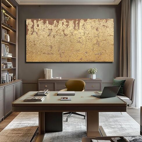 VAYIMDH Modern Canvas Wall Art Wall Decorations for Bedroom Floral Wall Painting 24"x48" Gold Foil Hand Painted Pictures for Kitchen in Saudi Arabia