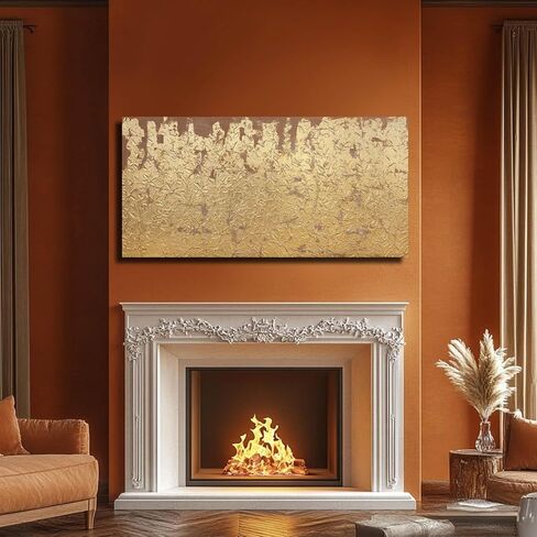 VAYIMDH Modern Canvas Wall Art Wall Decorations for Bedroom Floral Wall Painting 24"x48" Gold Foil Hand Painted Pictures for Kitchen in Saudi Arabia
